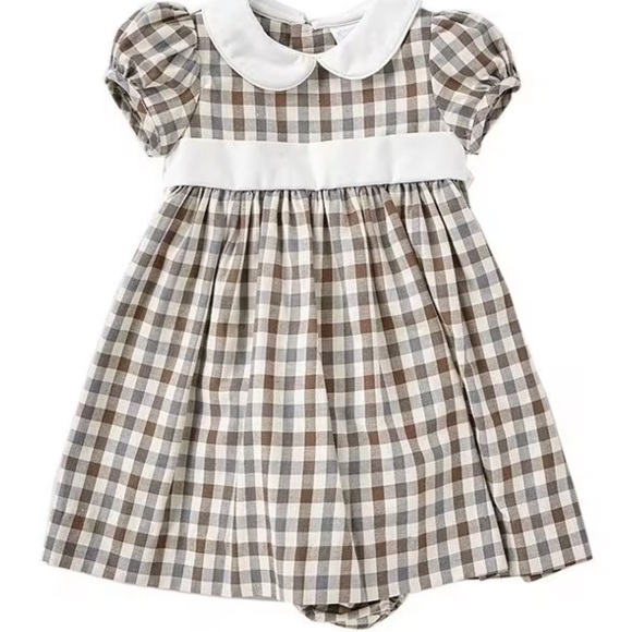 Edgehill Collection Plaid Peter Pan Collar Short Sleeve A-Line Dress - Picture 1 of 11